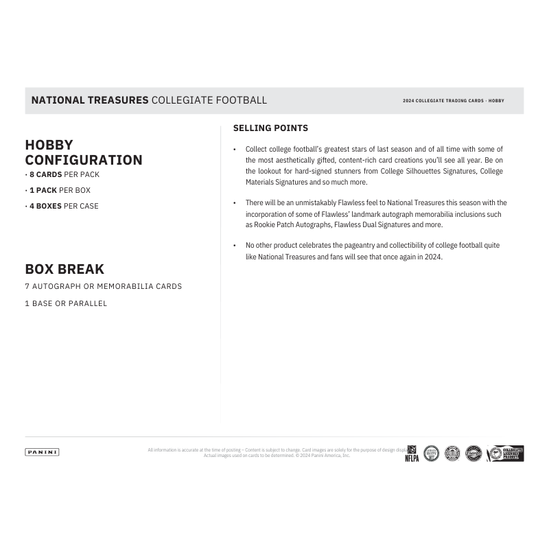2024 Panini National Treasures Collegiate Football Hobby 4 Box Case